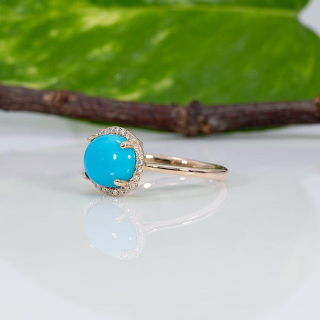 2.3Ct Sleeping Beauty Turquoise Ring With Natural Diamonds Accents: 14k Gold, Size 6.75 For Sale In Columbus - Image 6 of 9