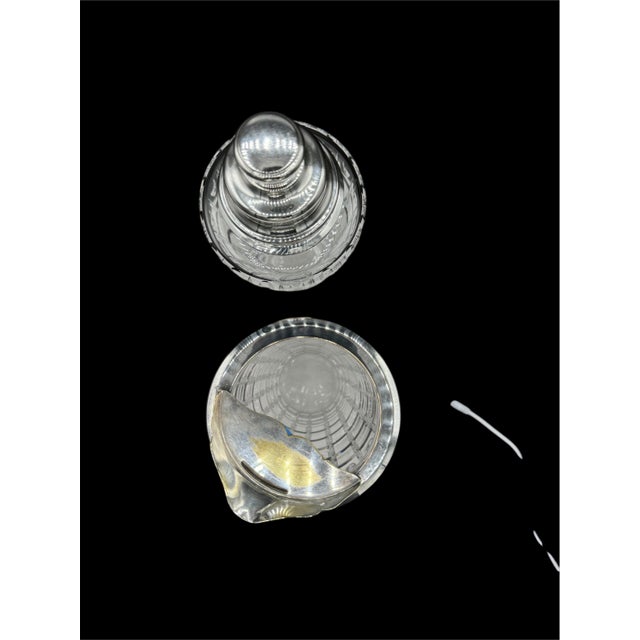 Hawkes Cut Glass Cocktail Pitcher & Shaker Sterling silver & silver plate Light edge wear. Some loss to plating on Ice dam...