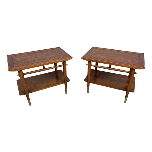 Mid 20th Century Lane Alta Vista Walnut and Brass End Tables For Sale