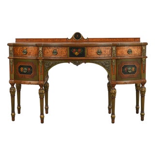Berkey & Gay Style French Regency Louis XVI Hand Painted Walnut and Burl Wood Sideboard Credenza, Circa 1940s For Sale