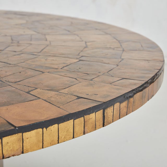 1970s French Gold Leaf Glass Top Coffee Table with Wood Base, 1970s For Sale - Image 5 of 11