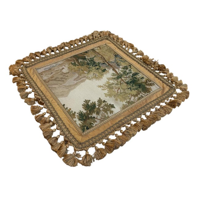 French Silk Aubusson-Style Landscape Cushion Cover, 20" X 20" For Sale - Image 4 of 5
