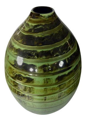 Artisan Large Incised Green Glaze Ceramic Vase From Thailand, 20th Century