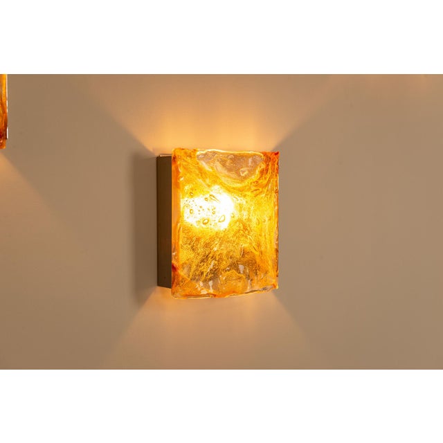 Wall Appliques in Amber Glass and Metal, Italy, 1970s, Set of 6 For Sale - Image 10 of 16