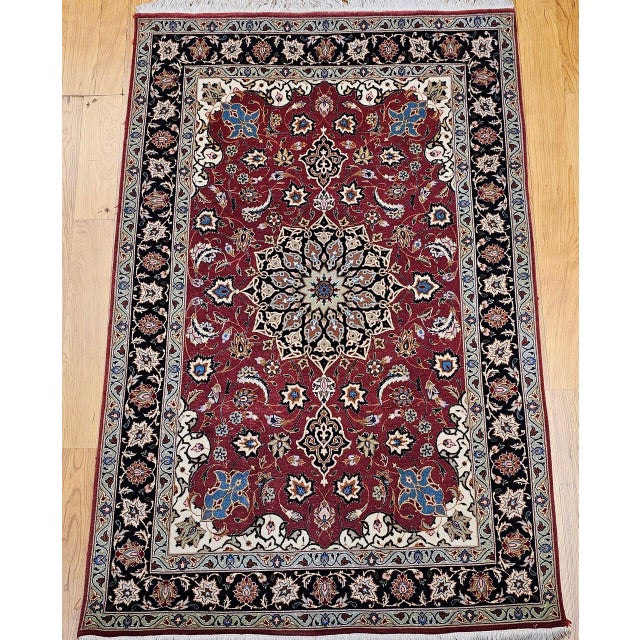"This remarkable Persian Tabriz rug (SKU: 1208) is part of an extremely rare identical pair woven in the celebrated Shah...