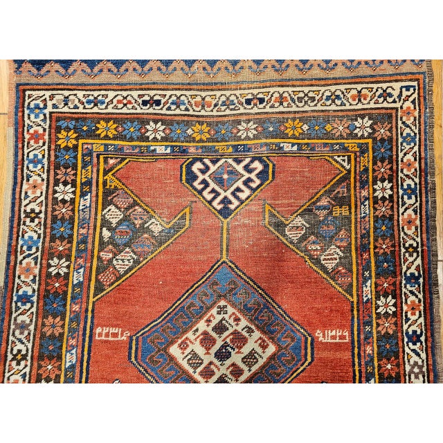 Antique Persian Kurdish Bidjar Runner Rug, Hand-Knotted Wool, Geometric Pattern, Terracotta & Navy, 3x13 For Sale - Image 16 of 17