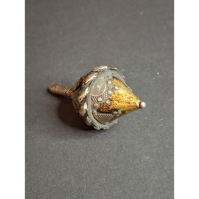 Antique Spinning Top Dreidel, Gilt Silver Filigree, Central Asian Decorative Toy For Sale - Image 12 of 14
