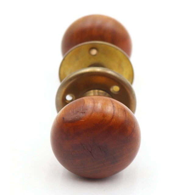 Mid 20th Century Antique Wooden Brass Bardsley Passage Door Knob Set For Sale - Image 5 of 7