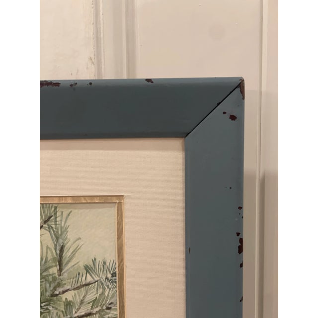 Late 20th Century Late 20th Century Original Watercolor Painting of a Tree in a Blue Frame For Sale - Image 5 of 9