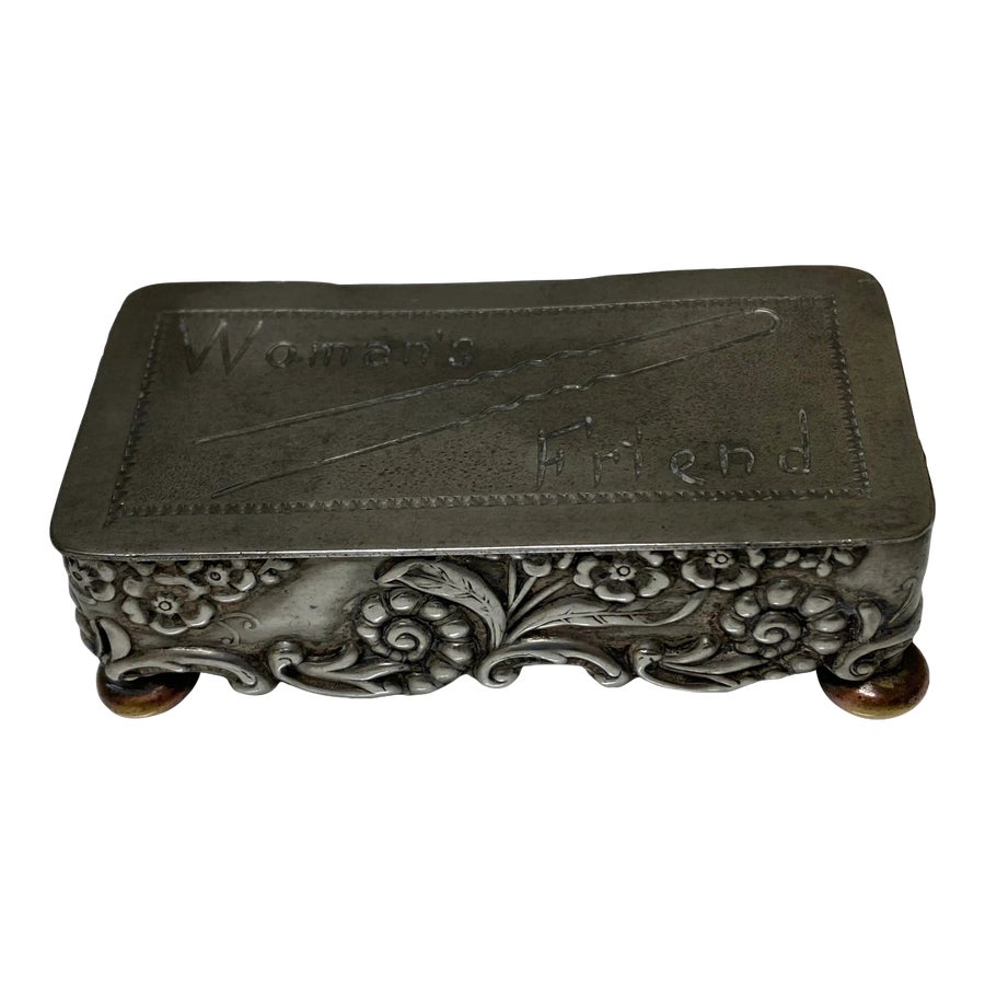 Antique Art Nouveau Hairpin Box Hinged Lid With 4 Feet on