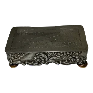 Antique Art Nouveau Hairpin Box Hinged Lid With 4 Feet on Bottom of Box