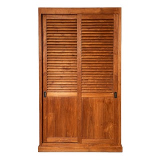 Teak Wardrobe with Louvered Sliding Doors For Sale