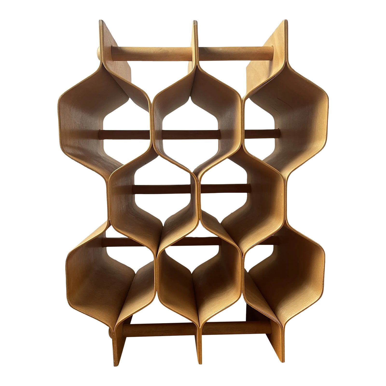 1960s Sculptural Bent Plywood Wine Rack Designed by Torsten Johansson