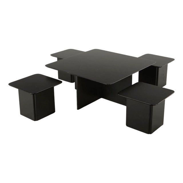 Late 20th Century Italian Nesting Coffee Cocktail Table Set Black Lacquer For Sale