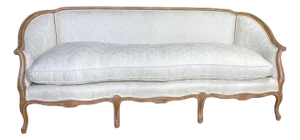 1960s Louie XIV Style French Sofa With Creme Colored Damask Fabric and Down Seat.