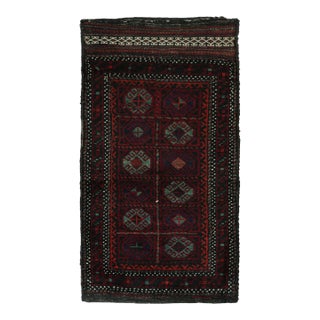 Rug & Kilim’s Baluch Tribal Rug in Burgundy With Teal Blue Geometric Patterns For Sale