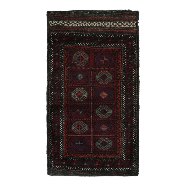 Rug & Kilim’s Baluch Tribal Rug in Burgundy With Teal Blue Geometric Patterns For Sale