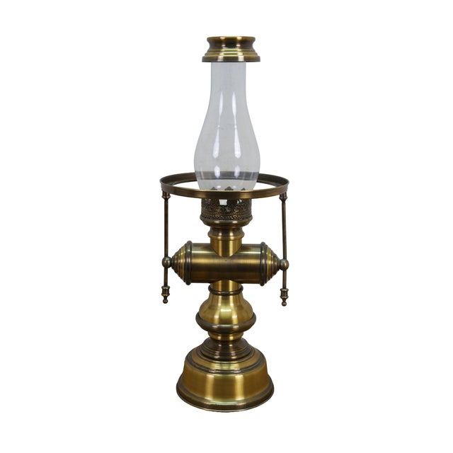 Vintage Willian Fawecett brass hurricane lantern / lamp featuring an articulating design and a plaque with the dates...