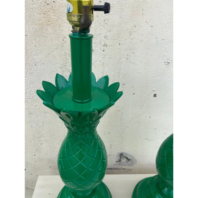 Vintage Metal Pineapple Green Lacquered Table Lamp - Pair | Chairish