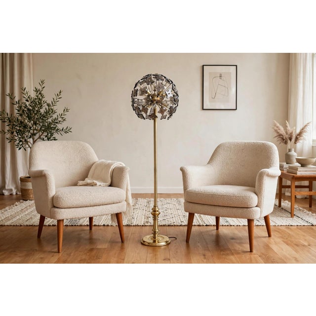 Vintage Sputnik Dandelion Floor Lamp – Brass & Smoke Glass – Emil Stejnar Style For Sale - Image 9 of 10