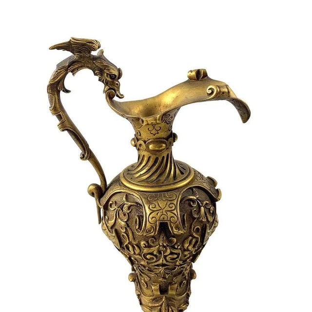 19th Century Italian Renaissance Revival Cast Gilt Bronze Ewers, Set of 2 For Sale - Image 5 of 12