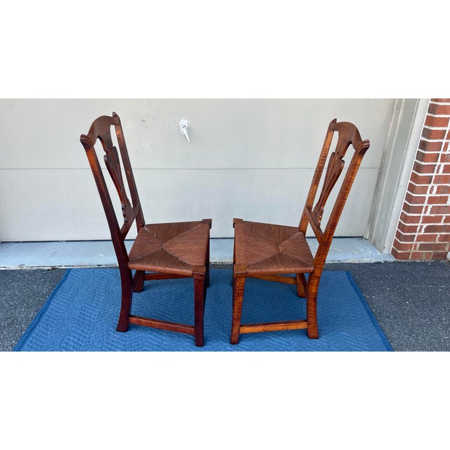 Brown A Pair of New England Tiger Maple Chippendale Side Chairs With Rush Seats, Circa 1800 For Sale - Image 8 of 12