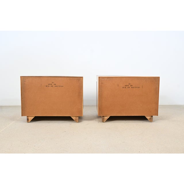 Milo Baughman Style Mid-Century Burl Wood Nightstands by Lane Furniture, Pair | Newly Refinished For Sale - Image 13 of 14