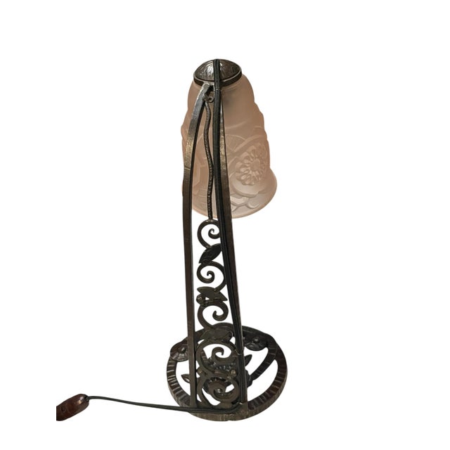 Wrought Iron and Molded Glass Table Lamp, 1930s For Sale - Image 4 of 7