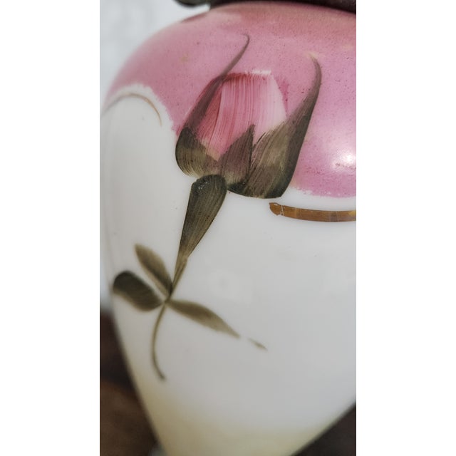Circa 1900 Victorian Rococo Revival Pink Rose Porcelain & Spelter Mantel Ewer For Sale - Image 11 of 18