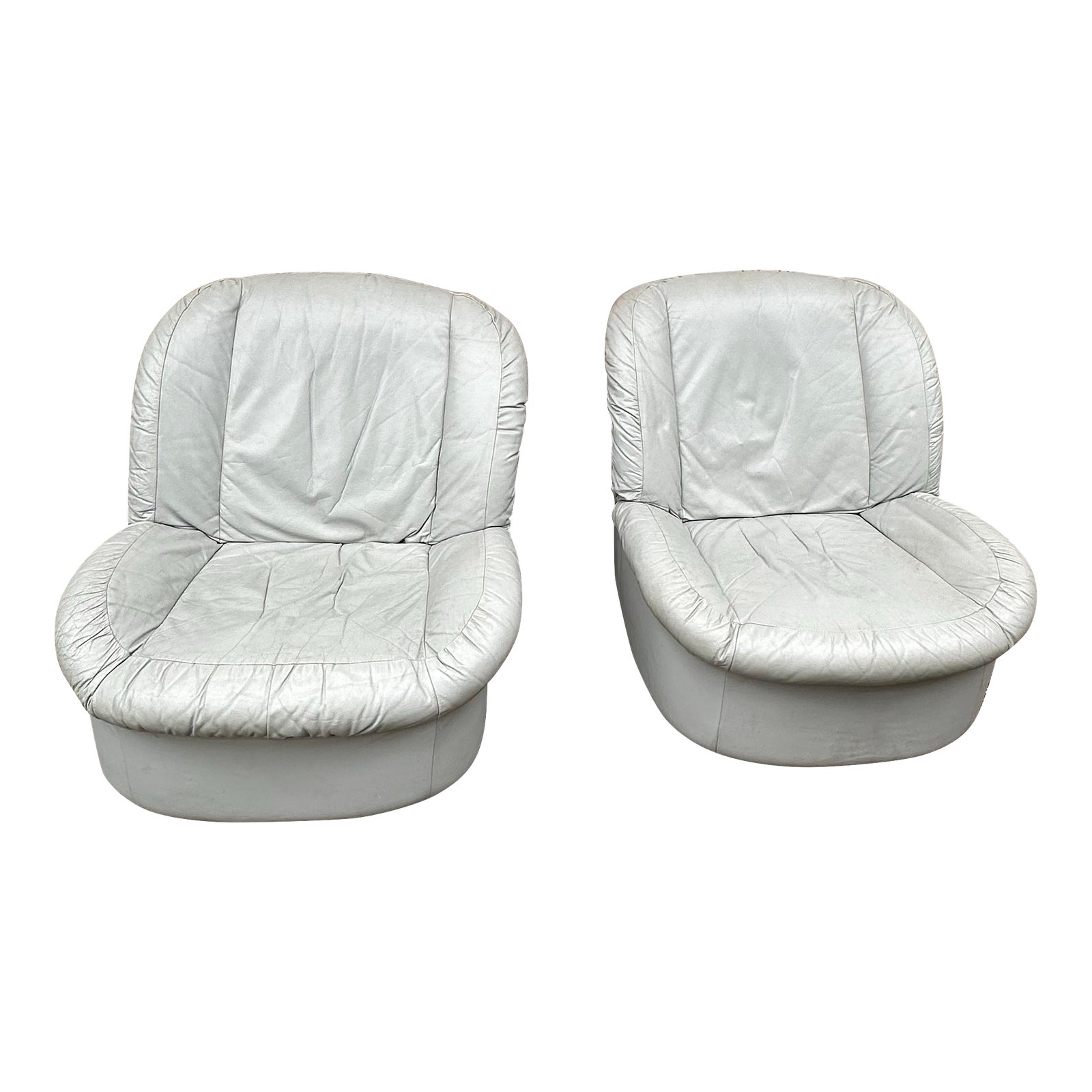 1980s Vintage Leather Postmodern Clam Swivel Rocker Chairs - Set of 2 ...