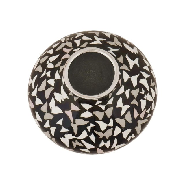 1990s Signed Japanese Cloisonne Enamel Black Ground Butterfly Vase For Sale - Image 5 of 8
