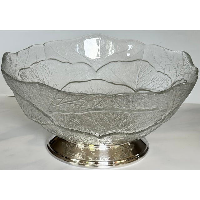 Vintage Clear Cabbage Ware Salad Bowl With Silver Plated Plinth For Sale - Image 4 of 12