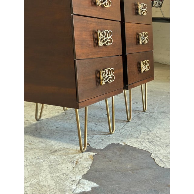 Newly Refinished Walnut and Brass Nightstands For Sale In Phoenix - Image 6 of 7
