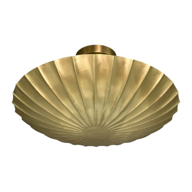 Metal Scalloped Modern Handmade Brass Flush Mount Light Fixture For Sale - Image 7 of 12