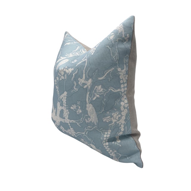 Pair of handcrafted pillows fashioned with Isobel in "60 Oaks" Buttery Blue fabric on the front and backed in a flax...