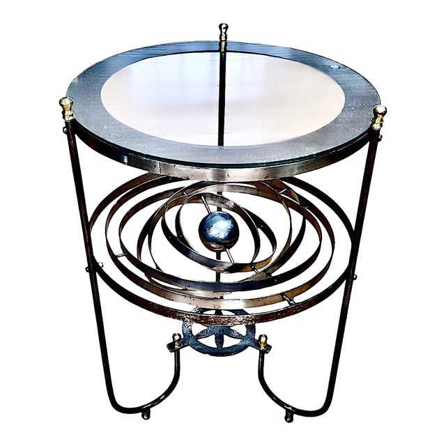 French Astrolabe-Inspired Iron and Glass Accent Table For Sale