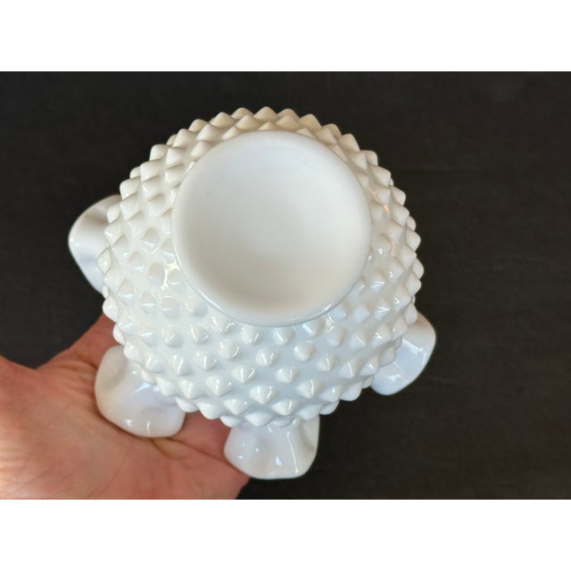Fenton Style Hobnail Milk Glass Ruffled Rim Vase For Sale - Image 4 of 10