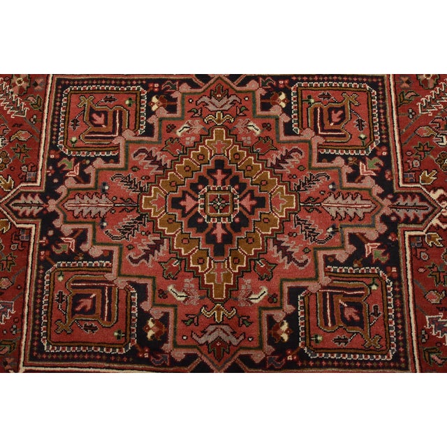 Heriz Rug 7’10” X 10’6” Red Wool Vintage Tribal Hand-Knotted Oriental Carpet For Sale In Philadelphia - Image 6 of 15