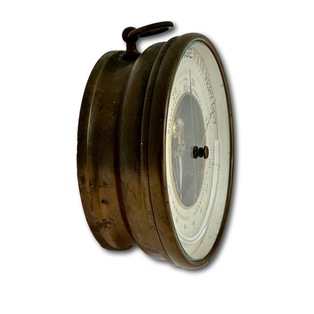 Fine Antique Brass Ships Holosteric Barometer & Thermometer by Pertius,Hulot,Bourgeois & Naudet Paris France For Sale - Image 9 of 18