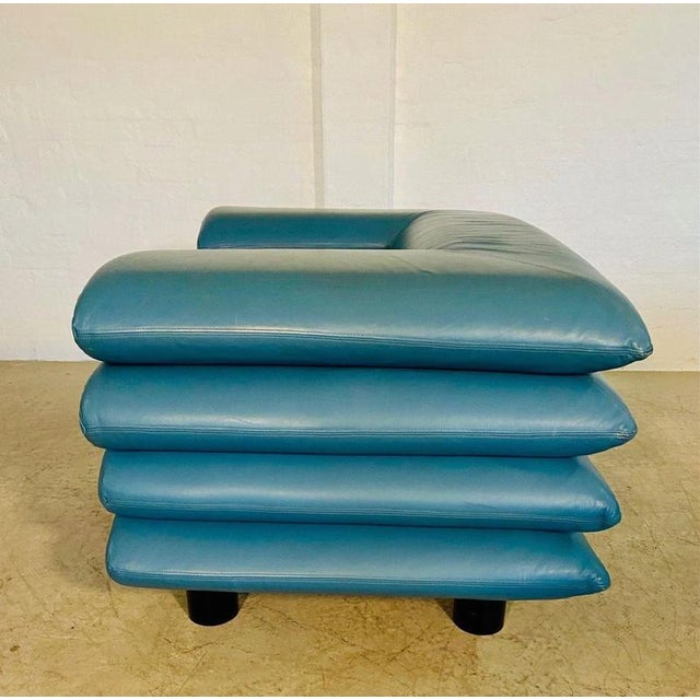 Vintage Postmodern Swedish Turquoise Leather Stacked Lounge Chair, 1980 For Sale - Image 14 of 18