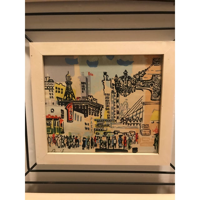 Mid-Century Modern Mid 20th Century Mid-Century Modern Illustration Depicting the Marshall Field & Company Clock/Street Scene in Chicago by David, Framed For Sale - Image 3 of 12