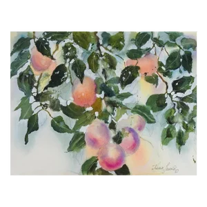 Late 20th Century Fruit Tree Watercolor Painting