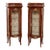 French Louis XV Bombe Vitrine Cabinet – Small Ornate Wood Display Case With Glass Panels & Gold Leaf Details For Sale