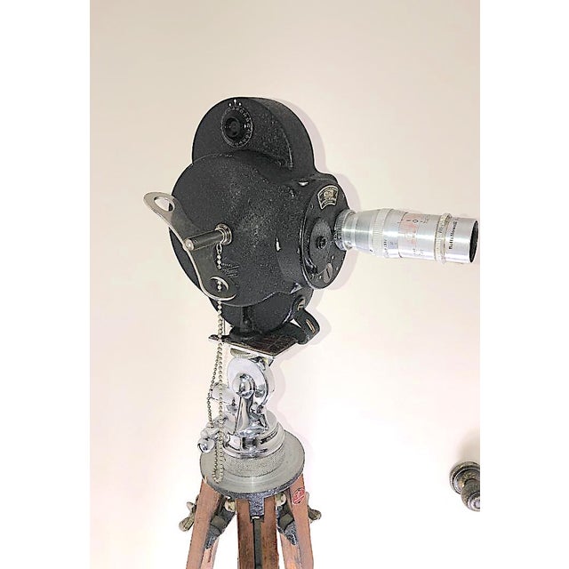Black Early 20th Century Hollywood Movie Camera, Circa 1923, Fully Original With Geared Head and Maple Wood Tripod Legs For Sale - Image 8 of 18