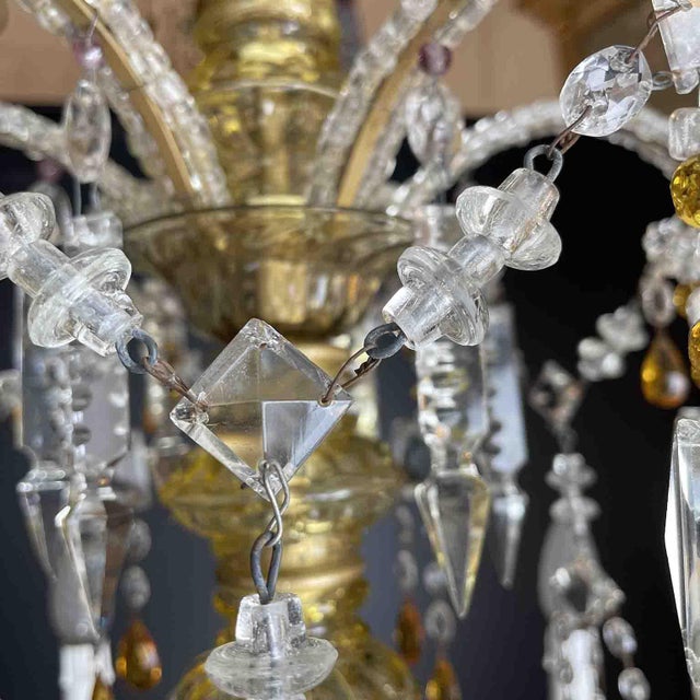 Italian Crystal Chandelier with Pale Yellow and Amber, 1930s For Sale - Image 9 of 13