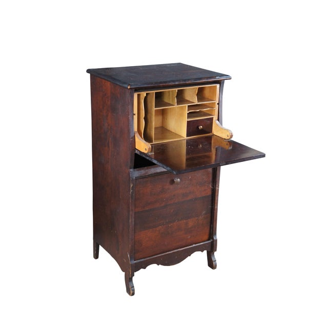 Traditional Antique Edwardian Mahogany Drop Front Secretary Filing Cabinet Console For Sale - Image 3 of 11
