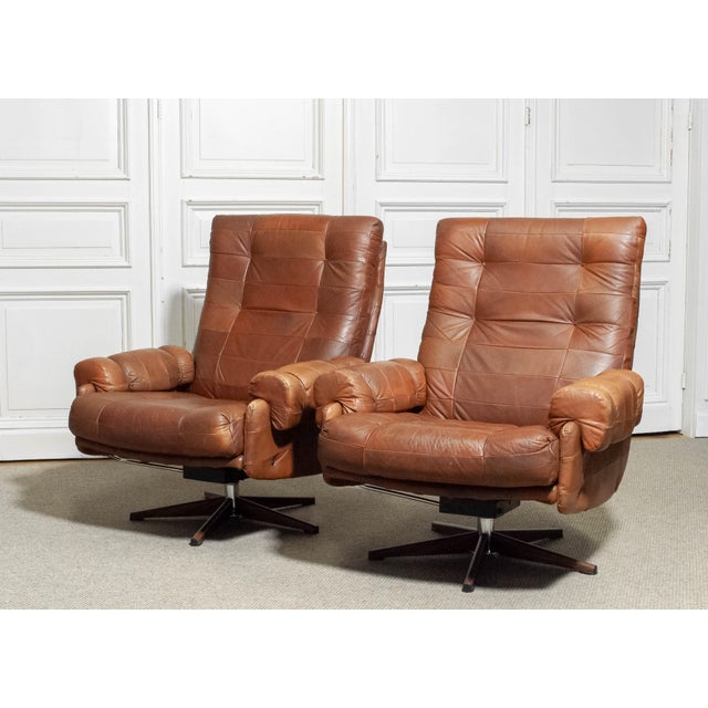 Leather Swivel Lounge Chairs attributed to Ope-Möbler Jönköping, Sweden, 1960s, Set of 2 For Sale - Image 12 of 14