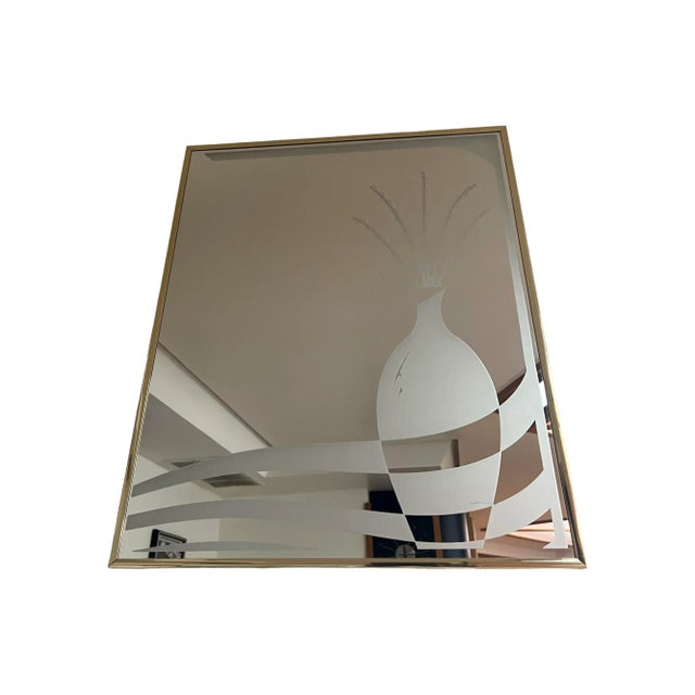 1980s Postmodern 1980s Wall Art Mirror Gold Frame Bottle Decanter Vase Flowers 80s For Sale - Image 5 of 8