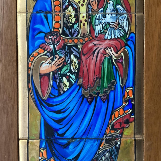 Vintage Orthodox Icon Infant of Prague Hand Painted Tiles on Wooden Wall Plaque For Sale In Washington DC - Image 6 of 12