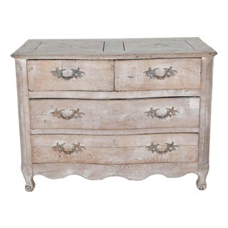 18th Century French Louis XV Bleached Oak Curved Commode with Parquet Top For Sale